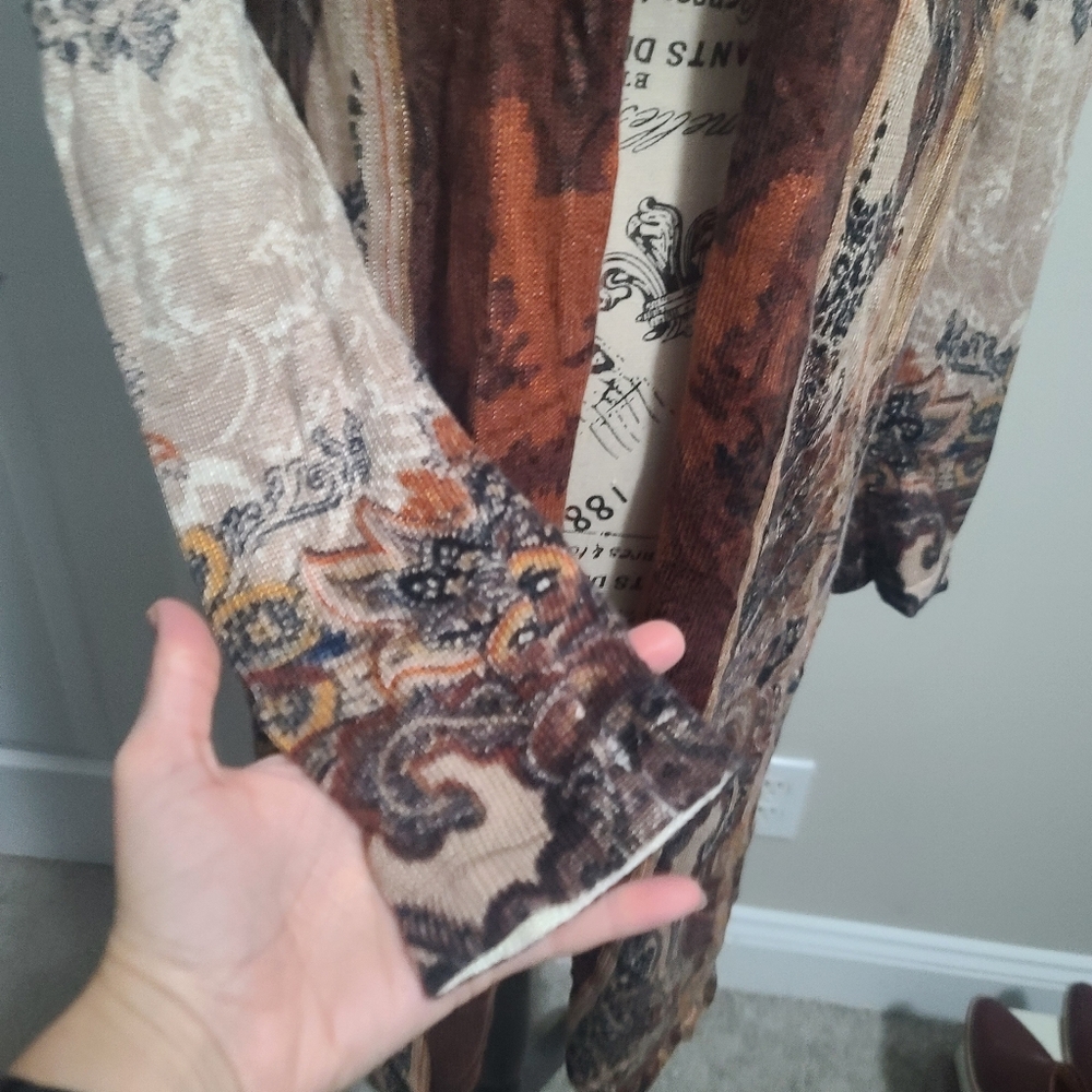 Chico's Regal Paisley Cardigan Open Front Duster Chico's Size 0 - Picture 6 of 15